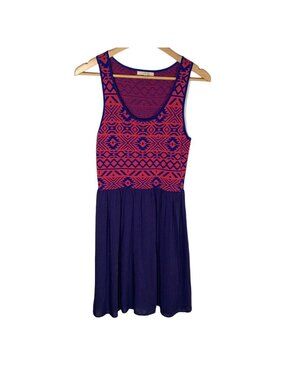 Skies Are Blue Dress Womens Petite Medium Red Blue Tribal Sleeveless Fit Flare
